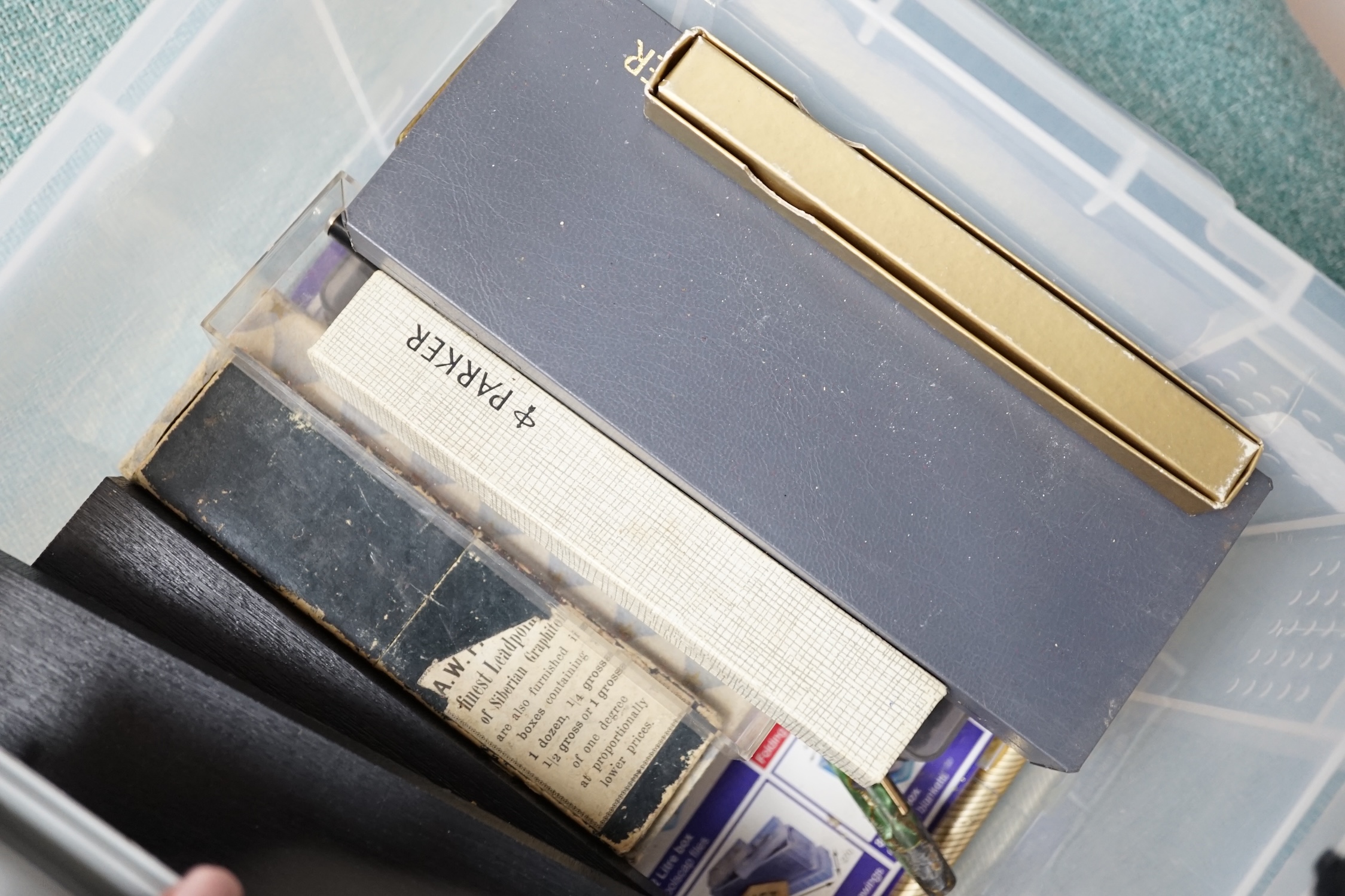 A Montblanc Meisterstuck fountain pen and a quantity of mostly Parker pens